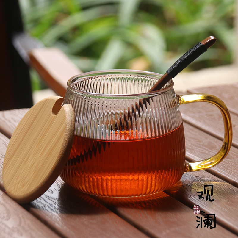 大容量家用玻璃杯子牛奶杯早餐杯男女办I公花茶杯带把泡茶杯喝水