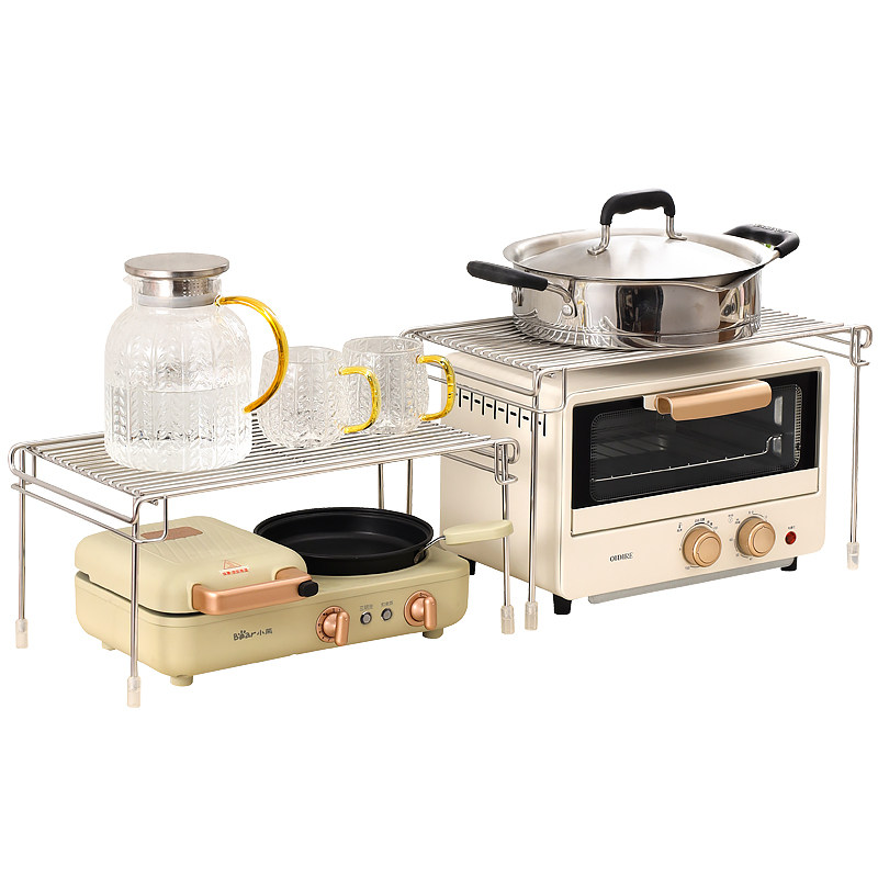 304不b锈钢小家电分层置物架厨房电器烤箱架子台面储物柜子分层架