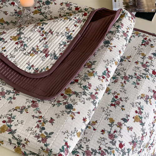 韩国碎花全棉f床盖三件套ins风四季款夹棉榻榻米双面纯棉绗缝床单