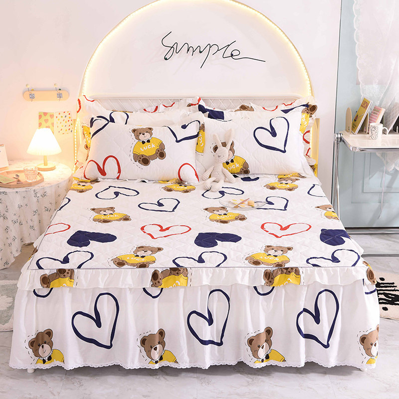 全棉夹棉加厚床裙纯棉韩版s床罩单人男女孩儿童卡通1.2m1.5米床盖
