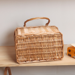 非藤篮藤编藤条竹编n草编藤筐 柳编收纳筐篮子盒桌面田园柳条编织