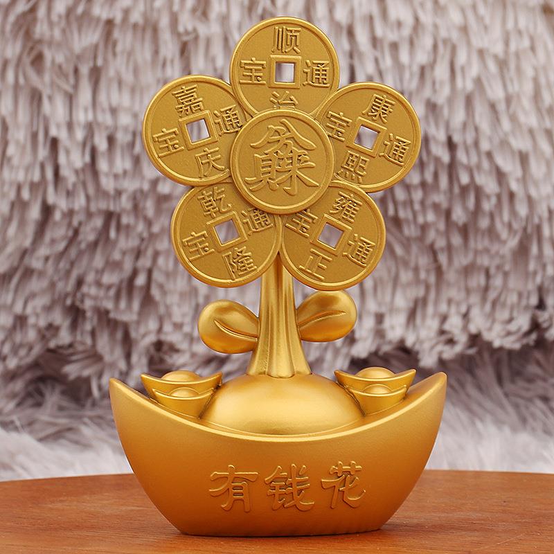 有钱花风车转转五帝铜钱元宝八方来财桌面摆件装饰招财礼物工艺品