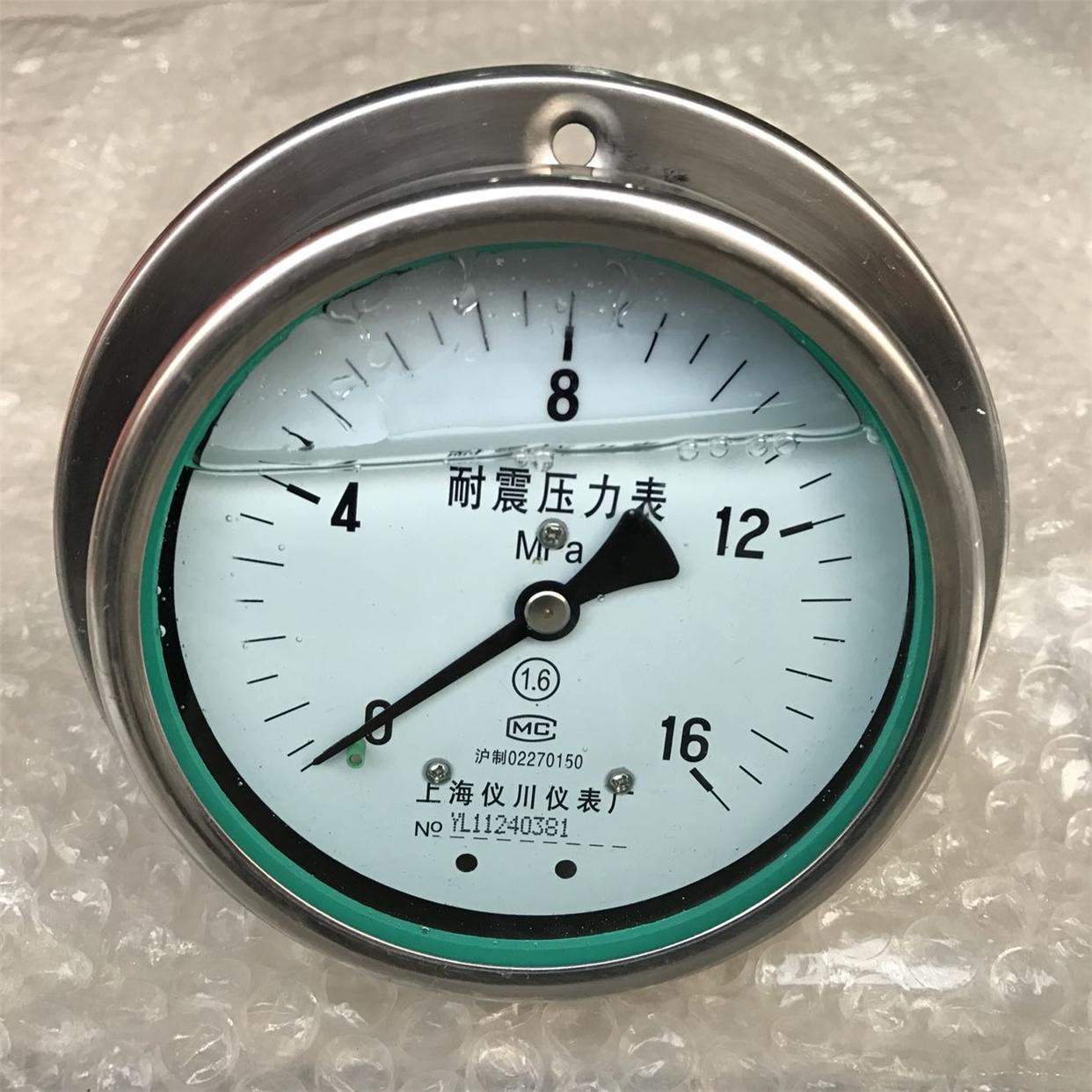 轴向带边不锈钢耐震压力表 YN-100zt-bf 0-16mpa 直径100mm 仪川