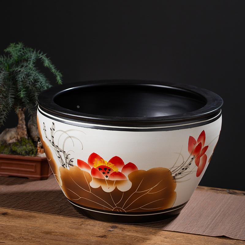 景德镇陶瓷发财树庭院大缸鱼缸碗莲荷花盆花卉可开孔盆栽蕨根盆
