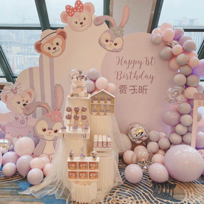 星黛露琳娜贝尔女宝宝周岁生日布置气球场景装饰百天宴kt板背景墙