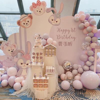 星黛露琳娜贝尔女宝宝周岁生日布置气球场景装饰百天宴kt板背景墙