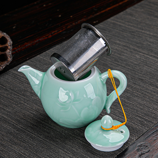 陶瓷过滤茶壶单壶带内置网胆影青大号功I夫茶具泡茶器家用杯子套