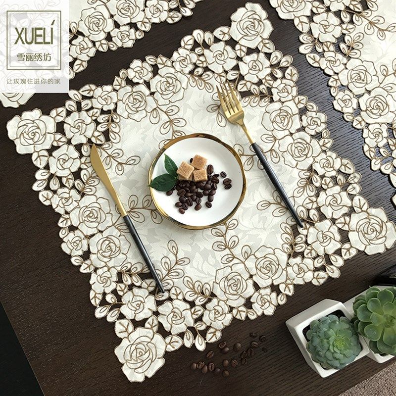 方桌布西餐垫餐巾盘布床头柜绣花布艺盖巾桌垫Q帘中式美式香槟玫,居家布艺,桌布,淘宝优惠券,粉丝福利购,淘宝优惠卷
