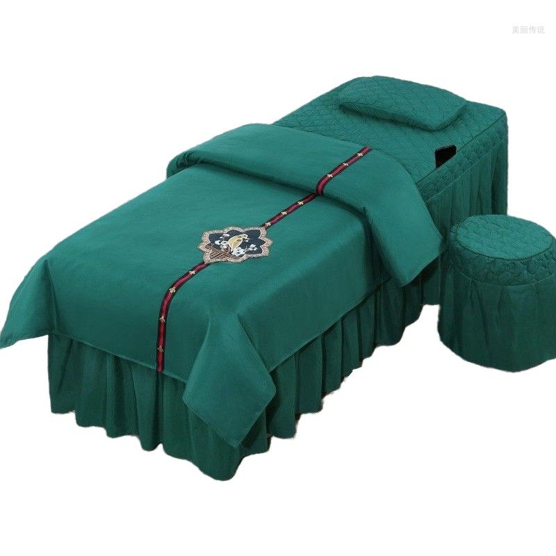 欧式美容床罩四件套美容院u推拿套按摩床理疗床套纯色美容床罩涤
