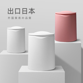 白色粉色圆垃圾h桶设计感带盖按压式 卫生间厕所便纸筒大号家用客