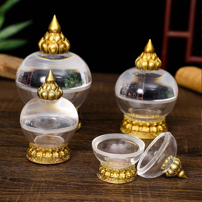 铜亚克力小舍利瓶水晶舍利塔装藏供E养舍利子甘露丸宝瓶佛塔摆件