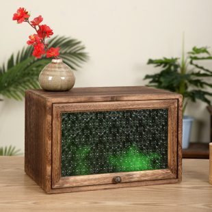 实木制防尘茶具收纳盒玻璃单门储物柜化妆品文Q具 日式桌面小柜子