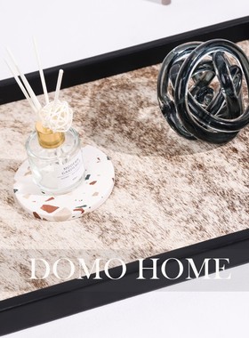 侘寂轻奢马毛几何托盘棋盘格样板房家G居卧室衣帽间床头柜收纳摆