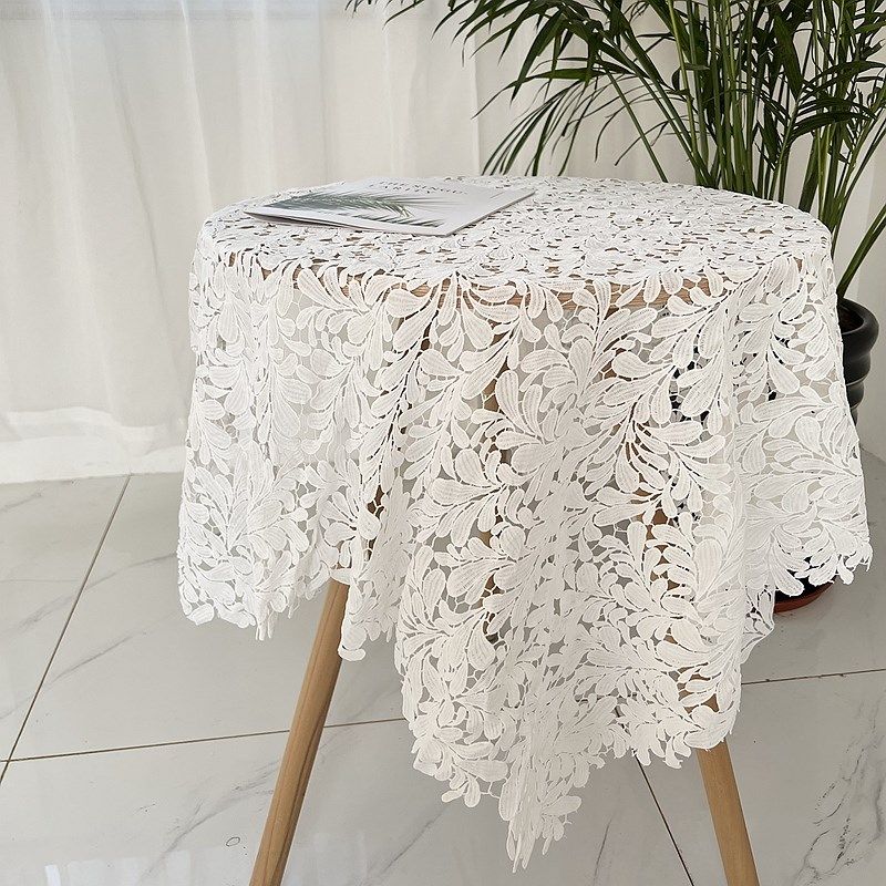 白色镂空a桌布法式田园风刺绣餐桌布茶几柜防尘沙发盖布巾