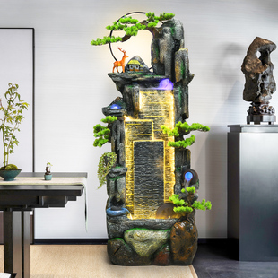中式假山高山小桥流水喷泉循环客厅酒柜乔迁景观落地W鱼池装饰摆