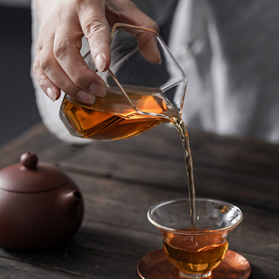手工六角透明玻璃公道杯r家用耐热耐高温匀杯分茶器茶海公杯功夫