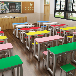 中小学生课桌椅厂家直销学校辅导班E单双人培训桌椅组合书桌活动