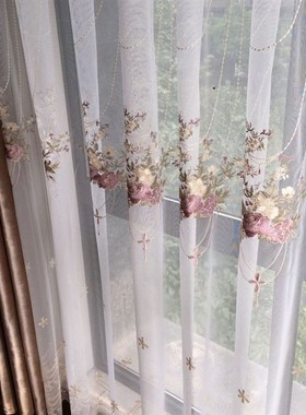 法式浪漫吊篮绣花纱帘白纱半遮光客厅阳台飘窗窗纱窗帘2.022新款
