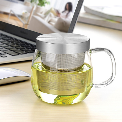 左茗右器不锈钢盖玻璃杯带把水杯子茶水分M离泡茶杯过滤茶杯大容