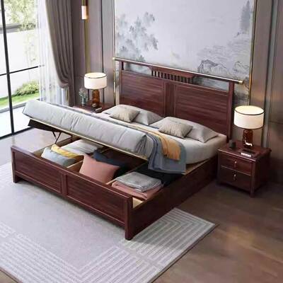 新中式乌金木实床储主卧婚1床家用SL-9901A.8木M双人中式乌金木物