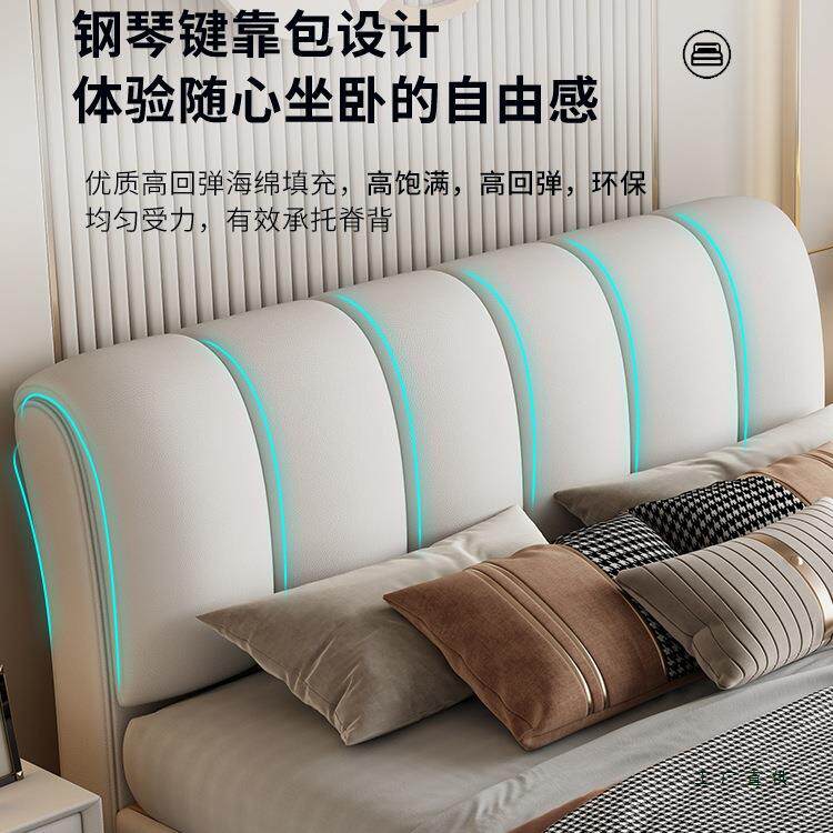 意F99JH6H8式极现代皮床主卧18米双人床双轻人奢实木皮床高箱简.