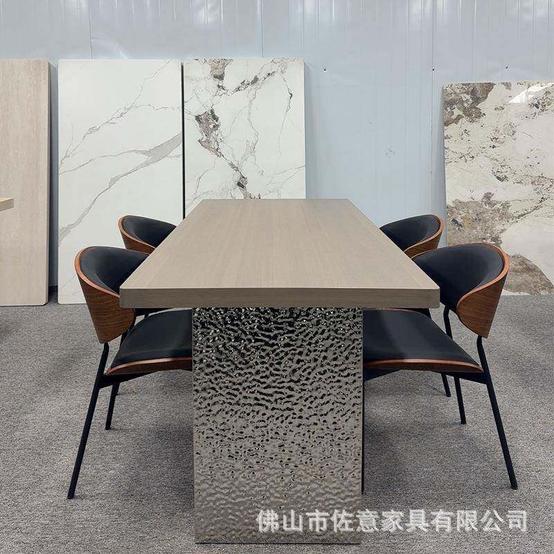 原风亚克力木纹岩板餐桌家现代木纹下挂简约高端用木极简长方形浮