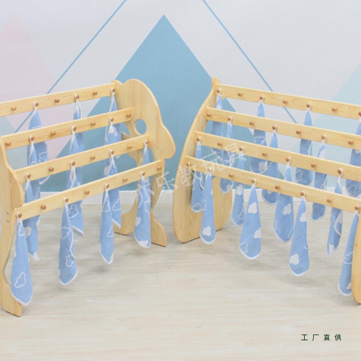 幼儿实木毛巾架儿童园可985动厂樟子松橡胶木毛巾架移可拆装家直