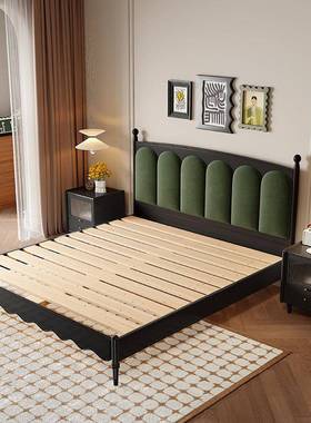 法式中复m古实木床.8现代1简约美式床黑色1.5m古风布艺软dmj-6813