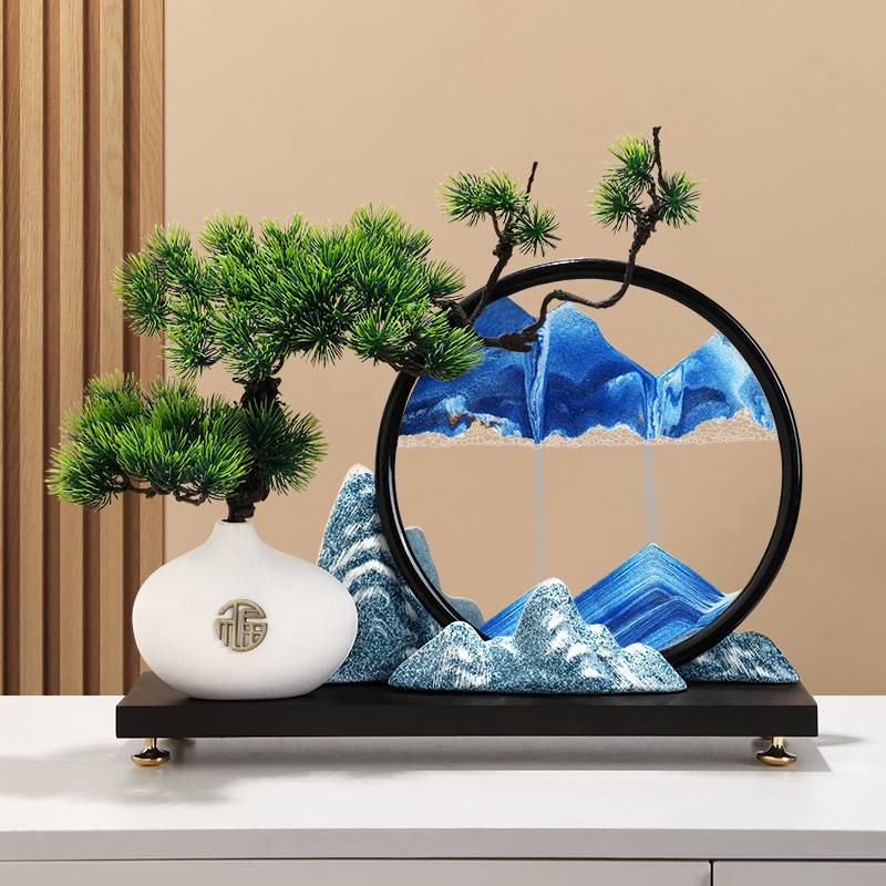 创意迎客松流沙画摆件沙漏新中式客厅禅意玄关办公室茶室软装饰品图片
