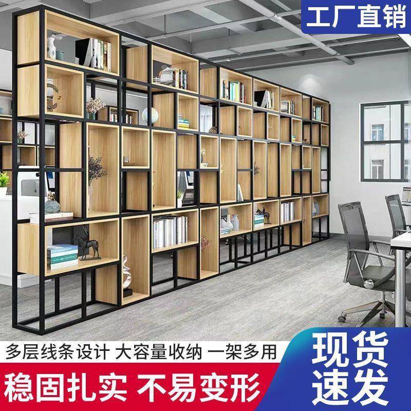 式置物架办公室隔VQE断美示架落地展多层客书架厅实木屏风铁艺收