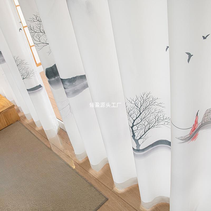 窗帘DXX纱帘飘房白纱透光透人免打孔窗安装杆书隔断帘中国不风山