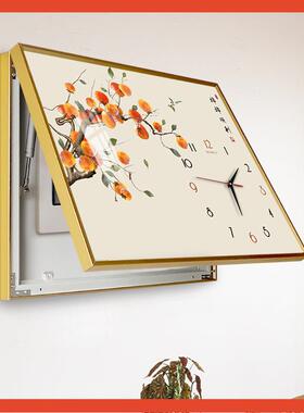 ?新中式17865电表开箱装饰画带钟表免款弱电箱遮挡时新钟打孔关盒