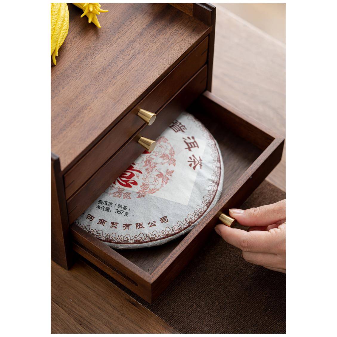 胡收桃木洱多层叠加实木饼盒抽屉式家用高档白茶普饼纳tb-63595储