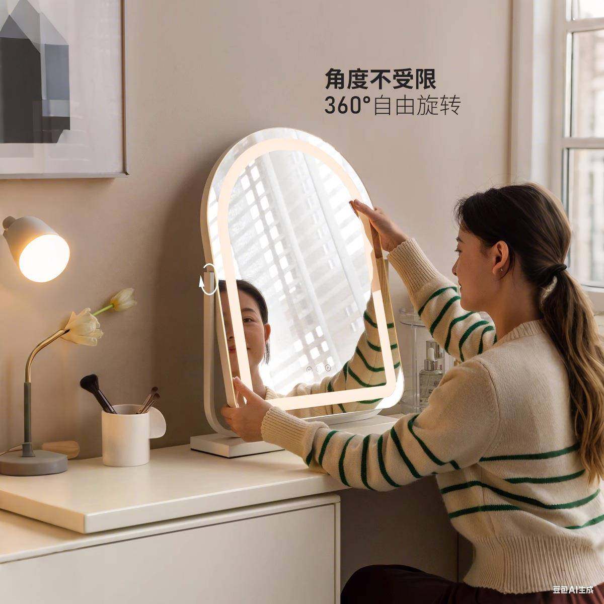 台梳妆化妆镜式桌面旋转卧大号LED带UZN灯光梳妆台镜主子镜美妆镜