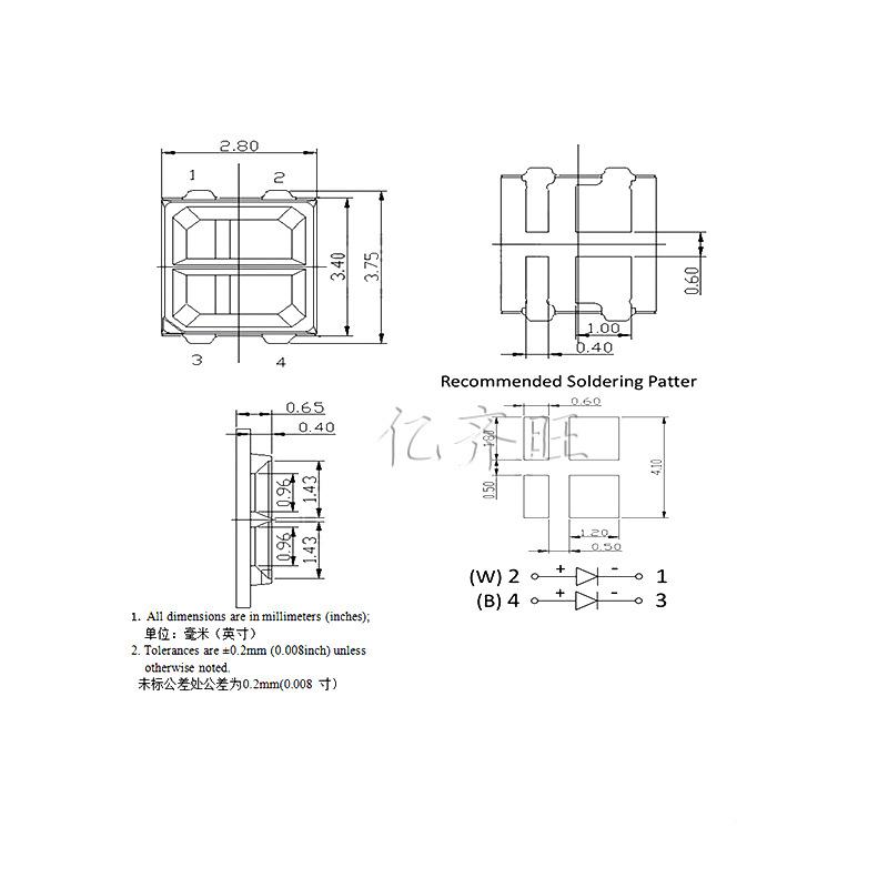 双led28335红绿色灯珠285双色贴片发光二2835红绿极管高超亮芯片