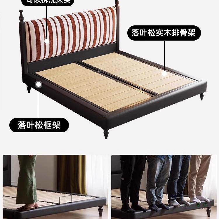 法式风复实木床主卧室F99SJ5SJ可拆洗软古包床布小户型美式中古双