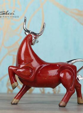 厅电镀斗牛红色24962动物摆件树视脂办公室电柜牛客软装饰工艺纪