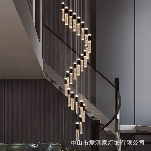 黑金轻奢复式楼大吊灯水晶旋