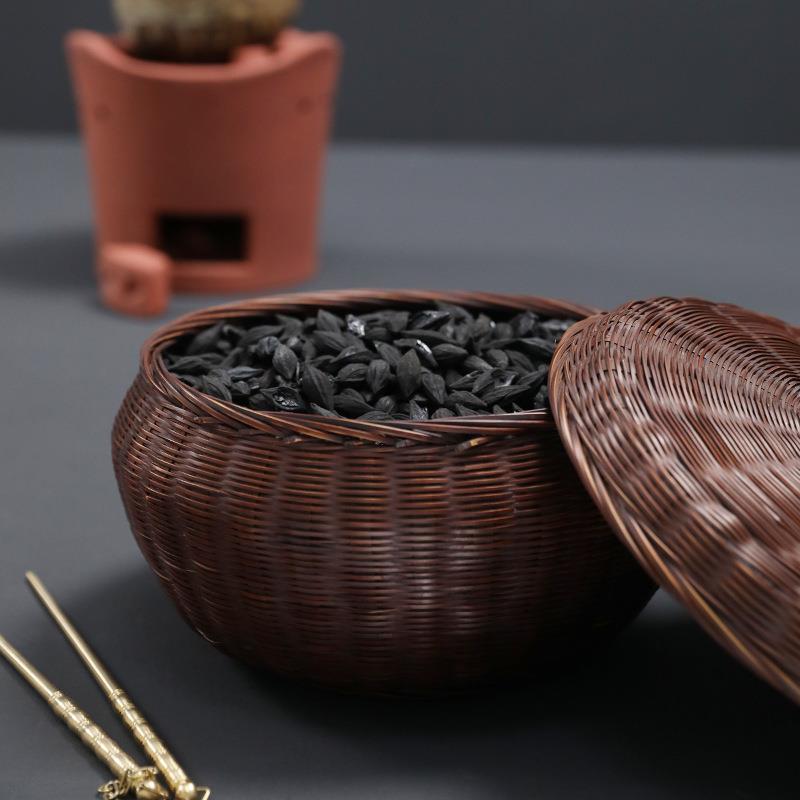 竹编碳炭钵竹碳碳斗灰篓煮茶篓橄榄核桃龙眼娄炭笼带盖配茶PKV道