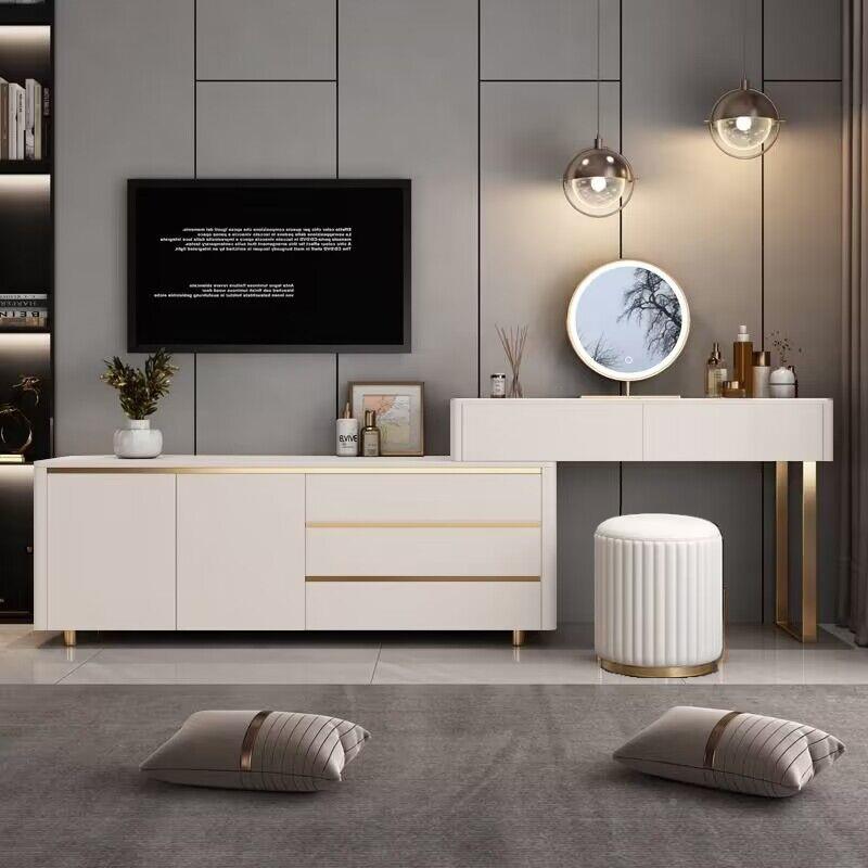 轻台奢实木岩LFV板梳妆全台斗柜一红体伸缩收纳柜卧室网电视柜化