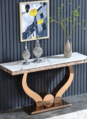 轻奢玄关桌墙条7465案后现代简约不子锈钢台大靠理石玄关走廊玄关