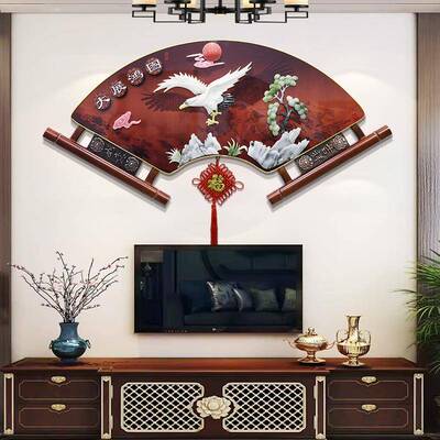 中式实木扇形厅立装饰画餐厅挂画玄关走廊雕画玉77271体浮雕壁客