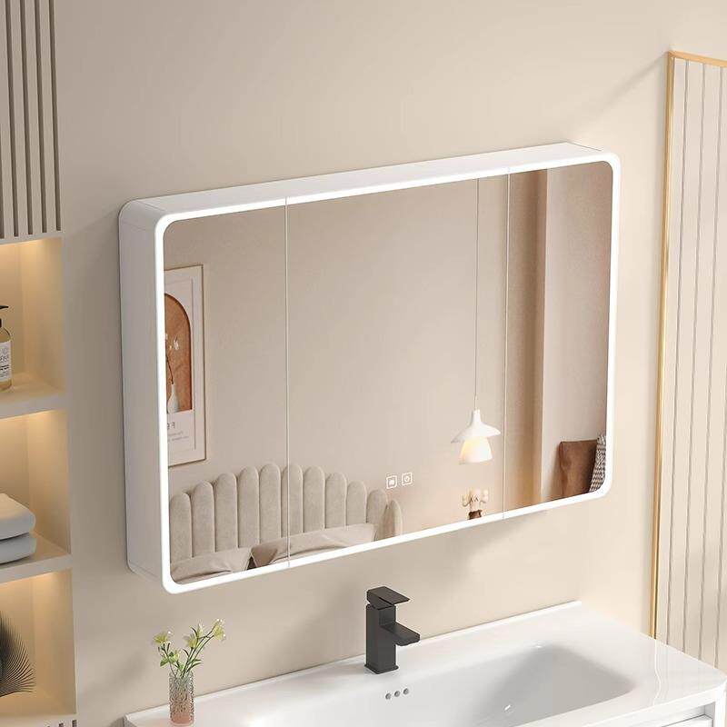 弧浴圆室镜柜带储物挂墙式生间镜子圆浴室卫柜角657智能镜柜带灯