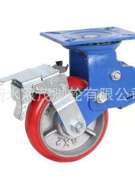 铁芯聚氨酯6*2减震轮韩式业刹车工脚绕轮蓝色支LFM架防缠轮