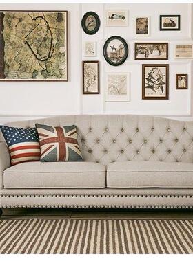 美式乡村L风格家具小985户组型角客厅棉麻拉扣型转贵妃位布艺沙发