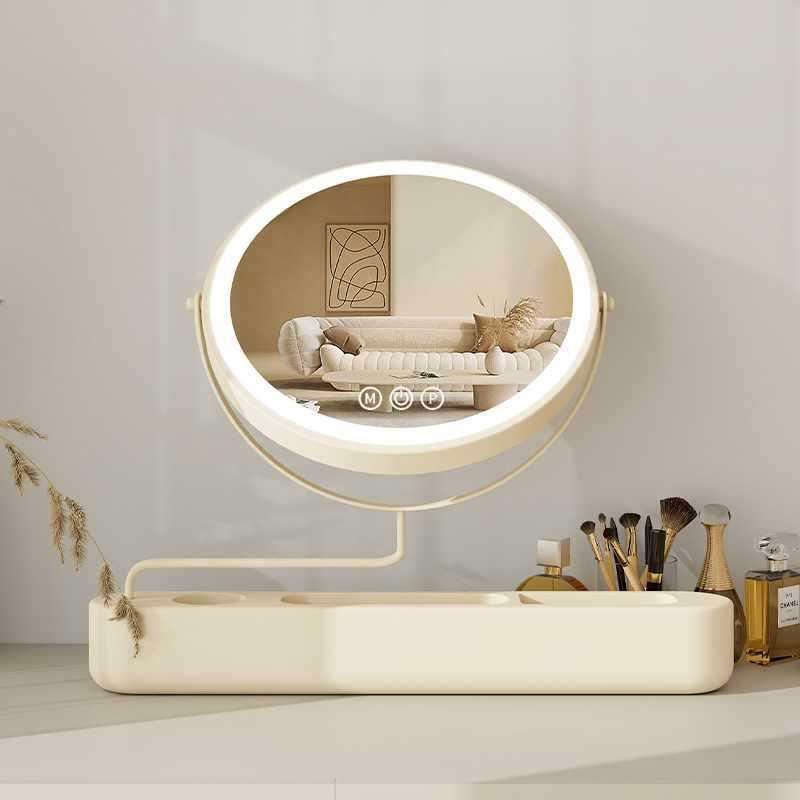 旋法式e奶油风万象转镜ld化妆镜圆F97S7H69形室台式卧梳妆智能上