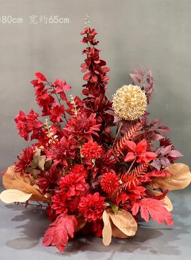 饰婚庆路红色盆27434花花婚礼花艺花球桔色交房花柱引背景装花中