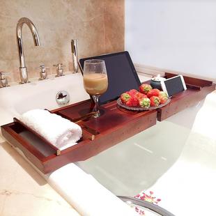 竹制浴室置架物中板浴架伸缩缸防滑手机BPF红酒支架毛桶巾盒浴置