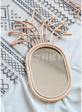 镜藤编菠萝OSV镜子墙面饰自然壁挂壁饰民宿酒装店装饰自然风风家