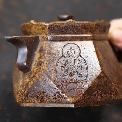 钻石僧帽半手工刻绘柴烧壶宜兴紫砂壶茶具直播供货一手货源